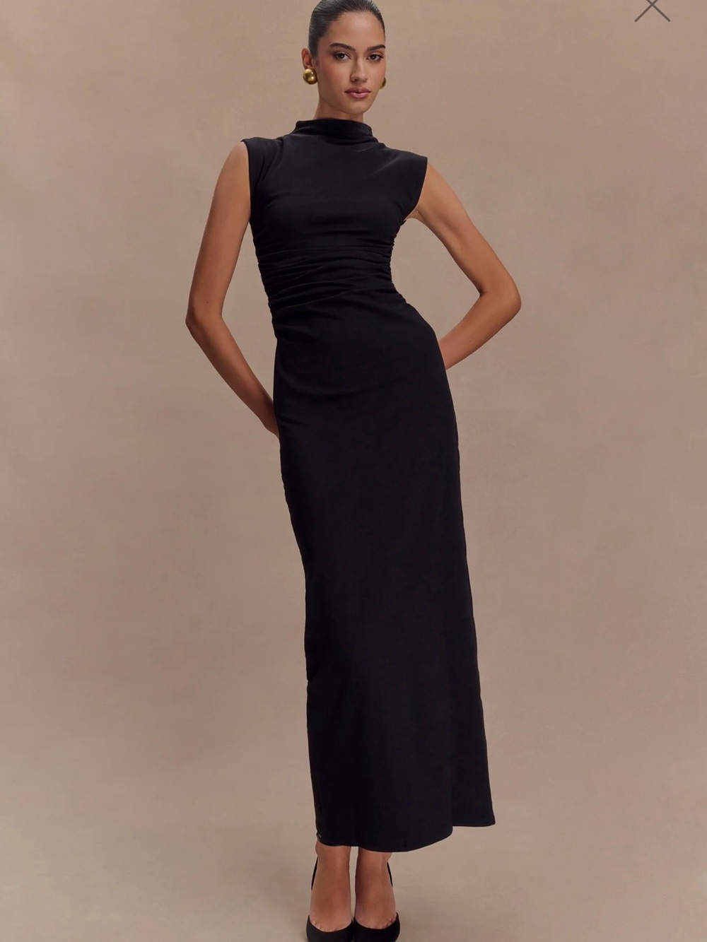 Sleeveless Black Mock-Neck Maxi Dress